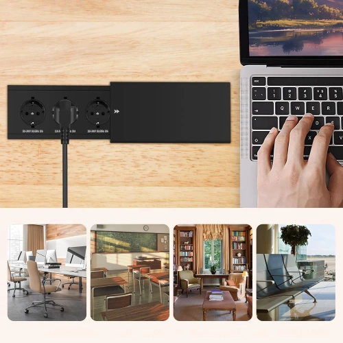 Einbau-Steckdosenelement mit Schiebedeckel | Doppelsteckdose mit USB PD Ladegerät | schwarz | JX-S329-BLACK