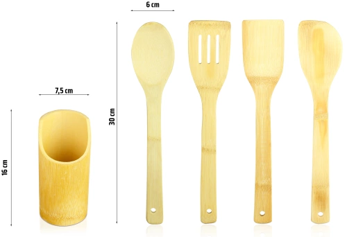 BRS-5in1-BAMBOE | Bamboe keukengerei met standaard