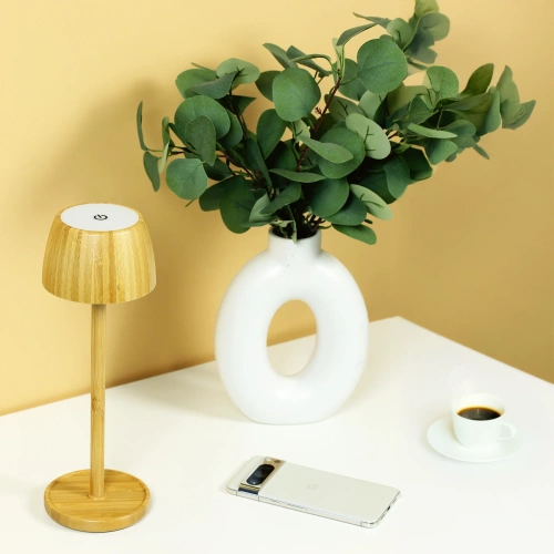 Lampă de masă LED din bambus cu reglare tactilă a culorii | Lampă de noapte wireless cu baterie încorporată de 1500 mAh, USB-C | YG-VM41A