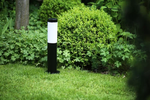 LLR-45CM | Stående havelampe, rund stolpe til E27 pære | Strømforsyning 230V, rustfrit stål | Mat sort, 45 cm