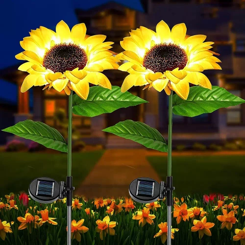 FLD-21-AMARILLO | Flor solar | Lámpara solar LED para jardín Girasol | 68 cm, 600 mAh