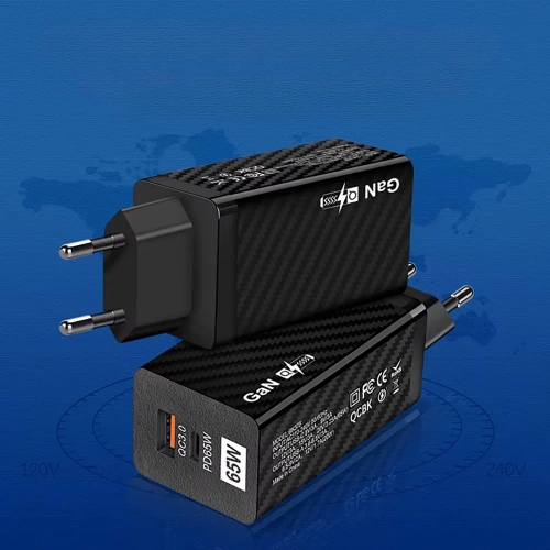 GAN | Carregador de parede rápido de 65 W com portas USB e USB-C PD 3.0