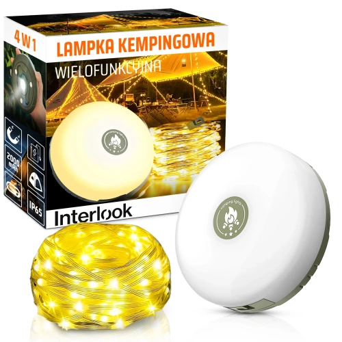 Multifunkční LED kempingová lampa s 10m girlandou, powerbankou a magnetem | Voděodolná lampa s vestavěnou baterií 2000 mAh, 5 režimy svícení | KQ-5004