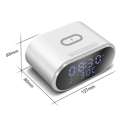 Réveil intelligent avec chargeur sans fil Qi 15 W | réveil avec triple alarme | horloge avec affichage de la température | SZ06-15W-W