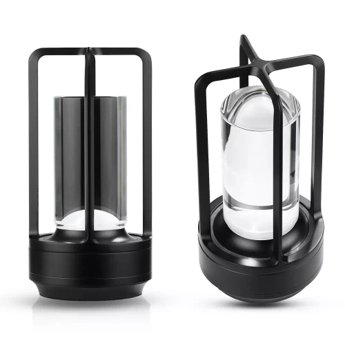 Camping-Tischlampe mit eingebautem 2000mAh Akku und Touchpanel | 3 Lichtfarben, dimmbar | Schwarz | HJA27
