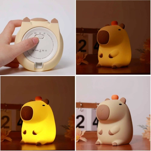 Silicone LED Night Light Capybara | Portable Children's Lamp 8 Lighting Modes with Timer | Night Light Emitting Warm Light 3000K | DS-CPBR-01