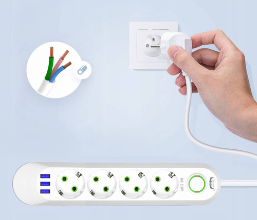 LH-F04U | Ciabatta 3 m | 4 prese + 3x USB | Bianco