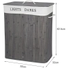 ZYL-100L-CINZA | Cesto de roupa suja cinza | Recipiente de brinquedo de bambu | Cesto de roupa em madeira | Cesto de roupa suja com dois compartimentos para banheiro