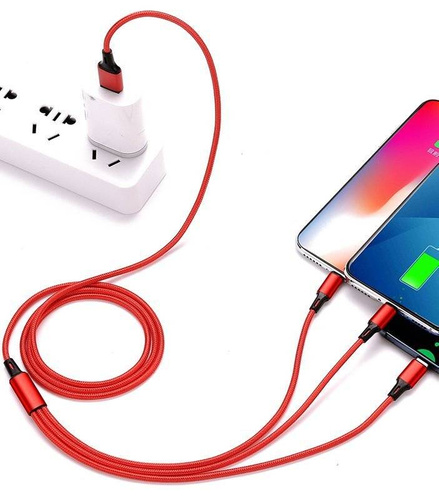 UC08-1.2M-3in1-Roșu | cablu 3in1 | USB - Micro USB, iPhone Lightning, Type-C