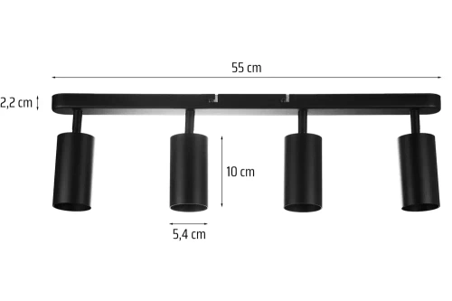 MS-GU10-4 | Plafoniera cu patru puncte, 4x spoturi mobile GU10 negru