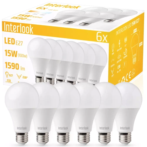 Sæt med 6x E27 15W LED pære | 2835 SMD CCD | 1590lm=100W | KOLD HVID