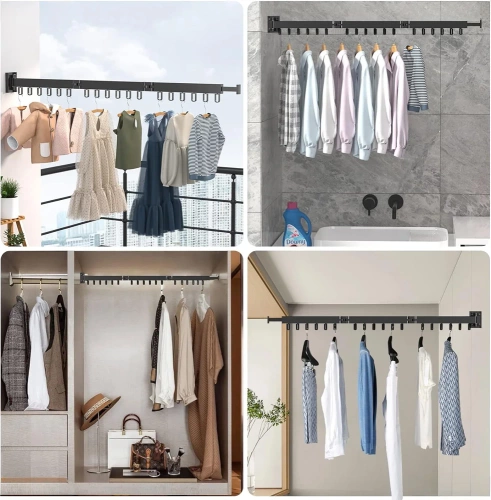 LYJ-T90-NERO | Appendiabiti pieghevole | Asciugatrice pieghevole | Guida a muro con ganci