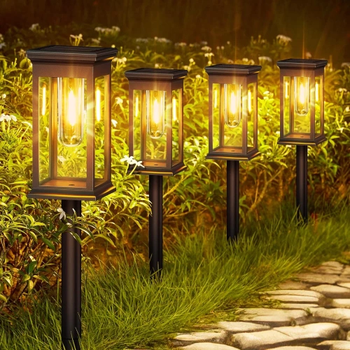 HK-115A | |2 x lámpara solar LED para jardín | Poste impulsado 60 cm