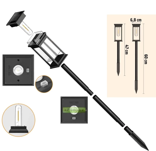 HK-115A | |2 x LED-tuinlamp op zonne-energie | Gedreven paal 60 cm