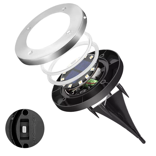 YNG-16LED-WC | Solární nájezdová lampa, zahradní, pozemní | 16 LED | Nerezová ocel | ⌀ 11,5 cm