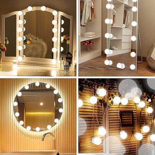 HZJ-V10 | Lampes miroir de coiffeuse pour maquillage | 10 pièces, 3 couleurs d'éclairage, réglage de la luminosité, câble USB 2 m