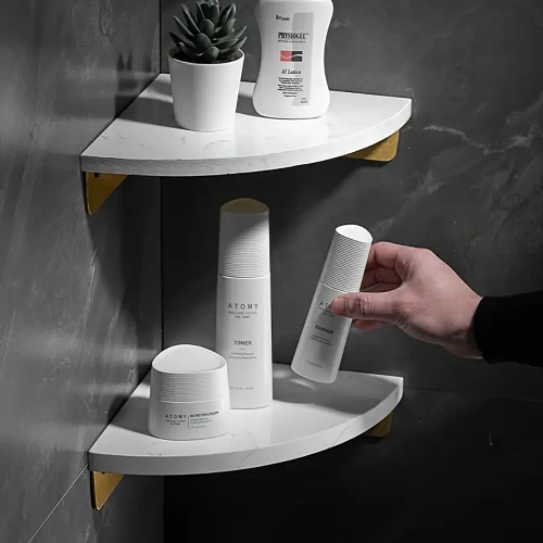 Nader te bepalen-211-WIT | Hoekbadkamerplank | Marmeren plank voor cosmetica