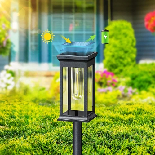 HK-115A | |2 lampade solari da giardino a LED | Palo condotto 60 cm