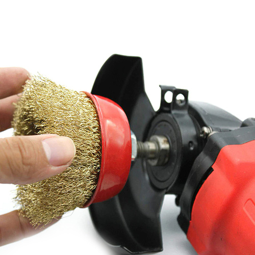 Frontbürste mit Drahtbesatz | Ø 75 mm | M14 Gewinde | messingbeschichteter Draht | M14-75MM-B