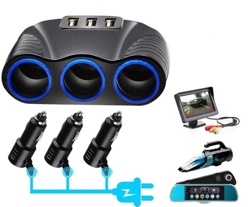 C08 | Cigarettænder fatning splitter 120W | 3 USB 3.1A porte