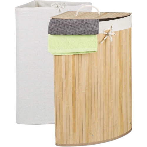AYL-60L-LIBR | Cesto para la ropa natural | Contenedor de juguetes de bambú | Cesto para la ropa de madera | Cesto para la ropa sucia de un compartimento para el baño | Cesta de esquina