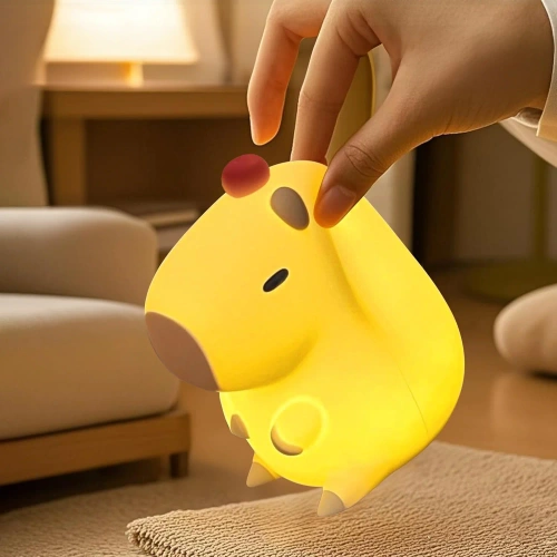 Luz Noturna LED de Silicone Capivara | Luminária Infantil Portátil com 8 Modos de Iluminação e Temporizador | Luz Noturna que Emite Luz Quente 3000K | DS-CPBR-01