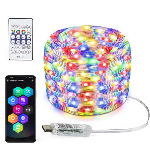 ASF-RGB-10M | LED pásek WS2812B RGBIC 10 m | Neon, světelný řetěz | IR dálkové ovládání, Bluetooth, IP65, USB