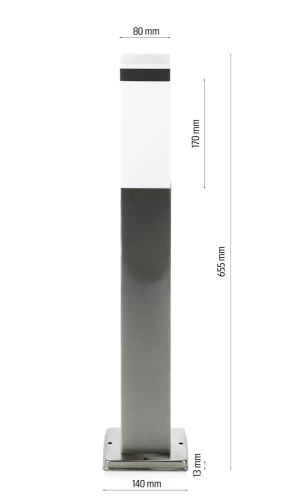 LLF-65CM | Standing garden lamp, square post for E27 bulb | Power supply 230V, stainless steel | stainless steel, 65cm