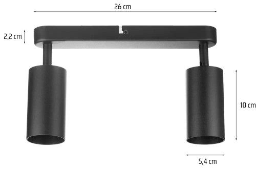 MS-GU10-2 | To-punkts loftslampe, 2x GU10 sort bevægende spotlight