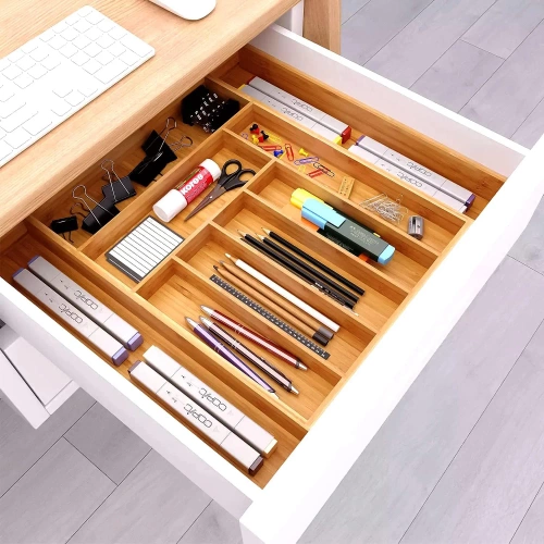 Organizador de cubiertos | Inserto de cajón de bambú con 9 compartimentos | KBT-G944