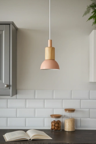 Pendant light | minimalist Scandinavian style, E27 socket, wood accent | pink | YG-XD002A-P