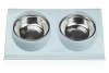  JDW-024-BLU | Un set di ciotole per cane o gatto | Ciotole doppie in metallo con supporto | Ciotole in acciaio per cibo e acqua 