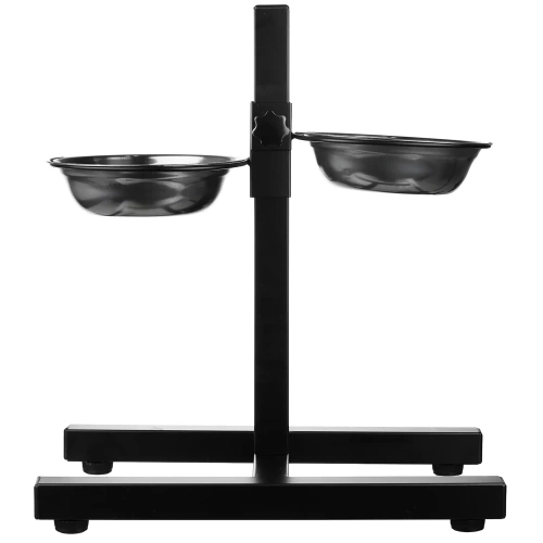 LDB-2ML-BLACK | Double bowl for food and water | Bowls on an adjustable stand for a dog or cat
