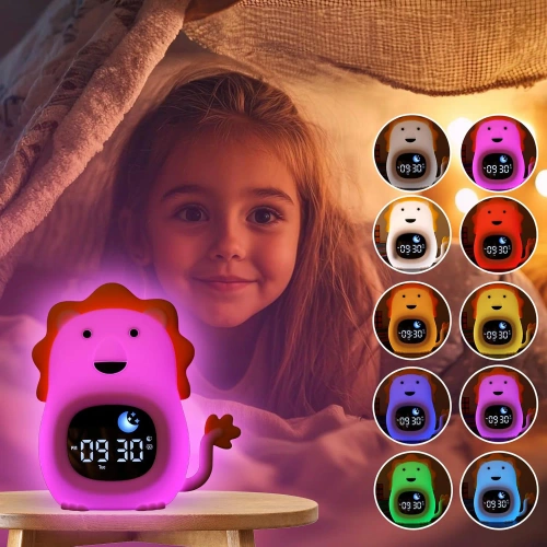LED Children's Alarm Clock with Night Light and White Noise - Colored Light, Alarm, Sunrise Simulation | Night Light with Built-in Battery | JL-822