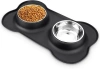 SBL-292-NEGRO | Cuenco doble para mascotas | Cuenco con almohadilla antideslizante de silicona | Juego de dos cuencos de metal.