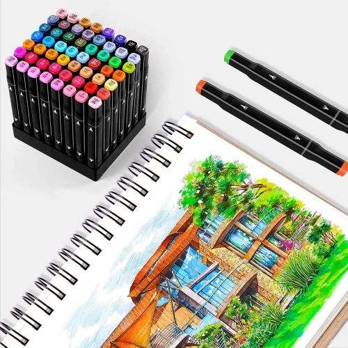 SMP-60PCS | Gekleurde markeringen | Dubbelzijdige markers | Een set stiften in een zakje