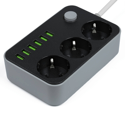 CX-U613 | Anti-surge power strip 2M | 3 sockets 230V and 6 USB 5V sockets | 2M extension cord