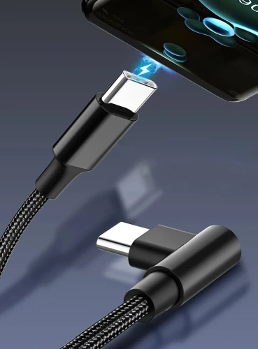 PD-F60W-1M-B | GSM kabel | Vinkel USB-C kabel | Kabel med 90 graders stik. | Hurtig opladning STRØMLEVERING | Dataoverførselskabel