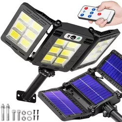 LD-W786 | Garden LED solar lamp with motion and dusk sensor IP65 | 3 adjustable panels | 360 COB LEDs | IR Remote