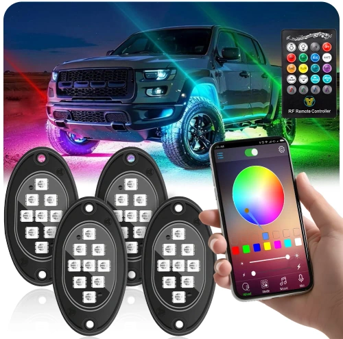 Automobilių žibintai | RGB LED | Važiuoklės apšvietimas 4 vnt