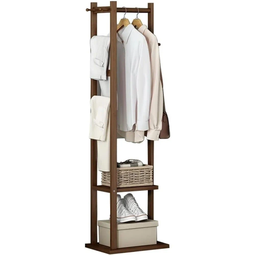 BYY-505-RW | Clothes rack with shelves | dark bamboo