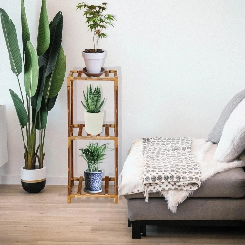 NZ237-BAMBOO | Træ blomsterstander til urtepotter | Plantestativ | Blomsterhylde