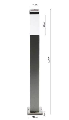 LLF-90CM | Lampă de grădină în picioare, stâlp pătrat pentru bec E27 | Alimentare 230V, inox | otel inoxidabil, 90 cm