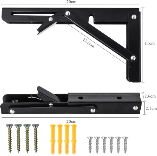 FB-A20CM-BLACK| Shelf holder | Folding shelf brackets | Foldable supports for shelves and countertops