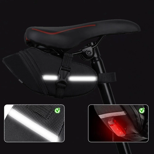Waterdichte fietstas van duurzaam 600D materiaal | Lichtgewicht, aerodynamische zadeltas met reflectoren | 600DCWBW-208