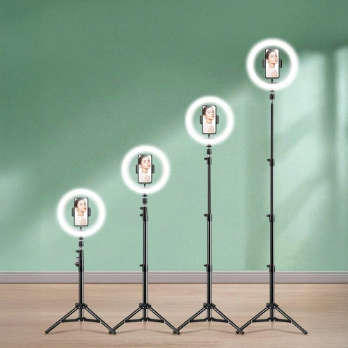 Set luce ad anello LED RGB 26 cm con treppiede 210 cm e telecomando | Lampada ad anello per trucco e video | SENY-RGB-26CM