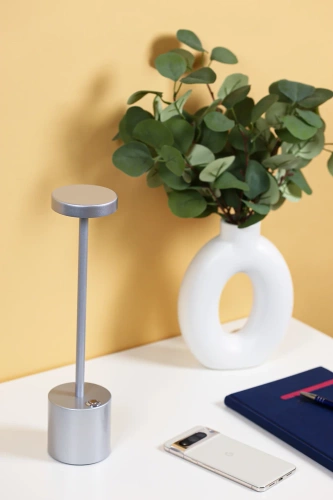 HJA28-SILVER-2 | Lampa de masa de 34 cm cu baterie incorporata | Lampă de noapte cu trei culori de lumină | Lampă de atmosferă pentru un hotel sau restaurant