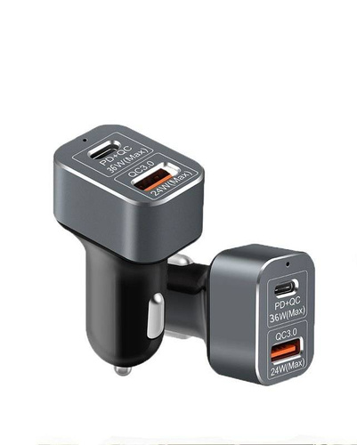 KP-2UC-Nero | Caricabatterie da auto con ricarica rapida Power Delivery 3.0 e Quick Charge 3.0 | 60 W