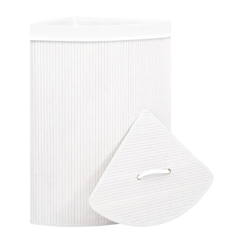 AYL-60L-BLANC | Panier à linge blanc | Conteneur de jouets en bambou | Panier à linge en bois | Panier à linge à un compartiment pour la salle de bain | Panier d&#39;angle