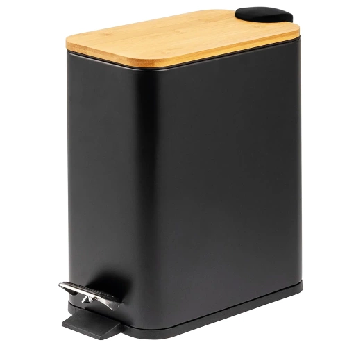 GY-TC5L | Bathroom waste bin | rectangular, bamboo cover, pedal | 5 liters, black